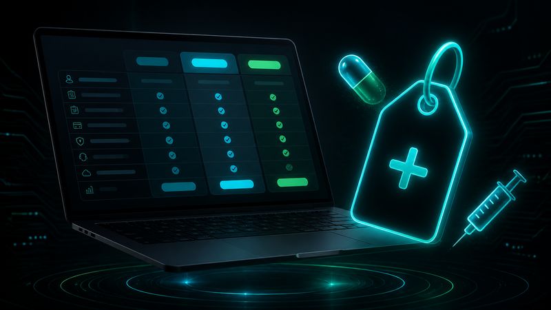 Notebook com tabela de preços e etiqueta de insumos