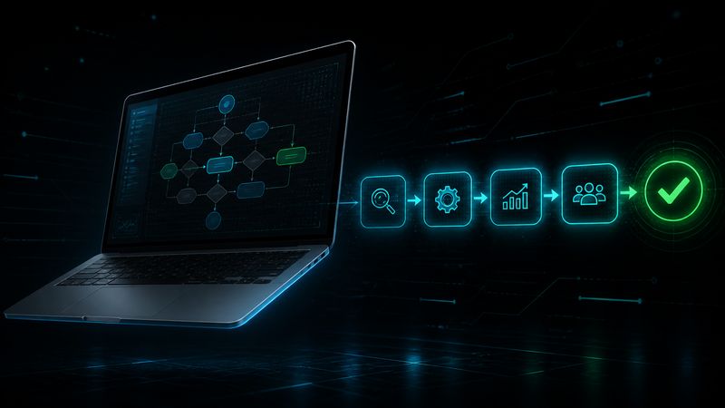 Notebook com fluxo de etapas do processo de faturamento