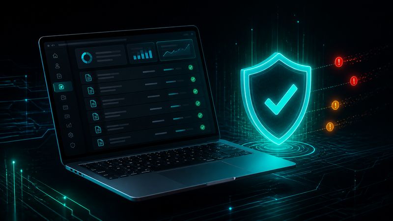 Notebook com painel de validação de XML e escudo de confirmação